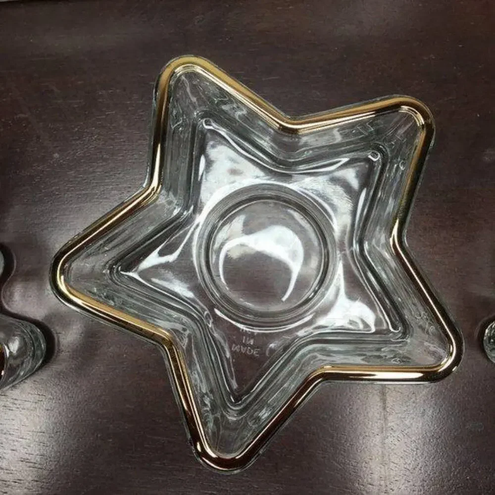Indiana Glass 3 Piece Holiday Gold Party Set Vintage In Box Bell Tree Star